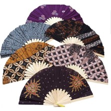 Elifeshop Endonezya Batik Kumaş Bambu Ahşap Yelpaze 27 cm El Yapımı Vintage Japon El Fanı Büyük Boy 2 Adet