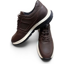 Zueofficial     Erkek Hakiki Deri Casual Sneaker Ayakkabı Bağcıklı Günlük Rahat Spor Ayakkabı Kahverengi