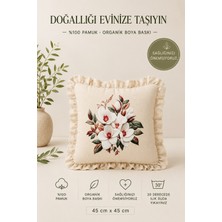YUNUSOĞLU HOME Fırfırlı Çiçek Desenli Dekoratif Kırlent Kılıfı %100 Pamuk Organik Boya Baskılı 45X45 cm