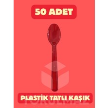 Yorulmaz Ambalaj ❤️ 50 Adet Kırmızı Plastik Tatlı ve Dondurma Kaşığı 🍨🍨 Eğlenceli Kaşık🍧🌈
