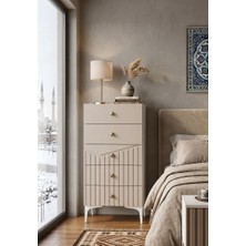 By Cino BYCİNO Leyla 5 Çekmeceli Modern Tasarım Mdf Membran Kapak Lambiri Bej Şifonyer