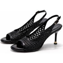 Patron Shoes Kadın El Örmesi Topuklu Ayakkabı 8 cm Ince Topuk Şık Yazlık Ayakkabı