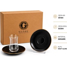 Glore Siyah 12 Parça 6 Kişilik Altın Yaldızlı Seramik Çay Takımı
