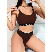 Bemy Store Kadın Kahverengi Love Yazılı Mayo Bikini