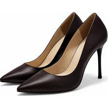 Patron Shoes Kadın Hakiki Deri 10 cm Ince Topuklu Stiletto Sivri Burun Şık Klasik Günlük ve Abiye Ayakkabı