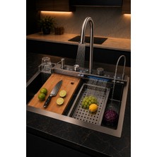 Dijital Akıllı Teknolojik Eviye Seti Ambiyans Işıklı Multifonksiyon Premium Mutfak Evyesi 75 x 46 cm