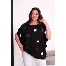 Arzu Has Butik Büyük Beden Taş Detaylı Yarasa Kol Viskon Bluz