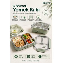 4Berry 3 Bölmeli Paslanmaz Çelik Yemek Kabı – Sızdırmaz Kapaklı, Taşınabilir Beslenme Kabı - Yeşil