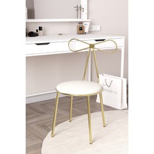 Dekorfim DF04102M Fiyonk Tasarım, Makyaj Masası Sandalyesi Puflu Modern Dekoratif Metal Ayaklı Sandalye