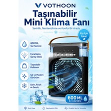 Vothoon Taşınabilir Işıklı 5 Spreyli Vantilatör Buzlu Buharlı Vantilatör Mini Fan Nemlendirici Buharlı  600 ml