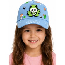 İrem Çocuk Giyim Erkek Çocuk /kız Çocuk Hareketli Panda Modelli  Ayarlanabilir Kayışlı 2-7 Yaş Mavi Renk Şapka