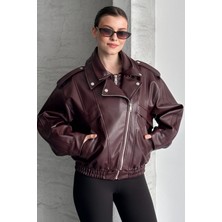 Moda Armanc Kadın Oversize Deri Bomber Ceket - Yeni Sezon Premium Biker Deri Mont