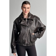 Moda Armanc Kadın Oversize Deri Bomber Ceket - Yeni Sezon Premium Biker Deri Mont
