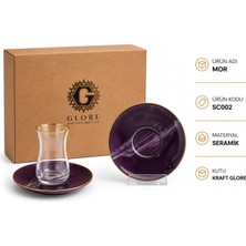 Glore Mor 12 Parça 6 Kişilik Altın Yaldızlı Seramik Çay Takımı