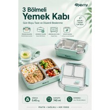 4Berry  3 Bölmeli Paslanmaz Çelik Yemek Kabı – Sızdırmaz Kapaklı, Taşınabilir Beslenme Kabı - Su Yeşili