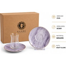 Glore Lila 12 Parça 6 Kişilik Altın Yaldızlı Seramik Çay Takımı