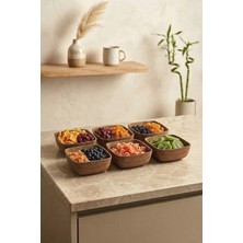 Kitchen Life 6'lı Mini Kare Akasya Görünümlü Çerezlik Sunum Kasesi-Dekoratif Kahvaltılık 10 cm
