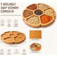 Tunay 7 Bölmeli 360 Derece Dönerli Bambu Sunum Tabağı Kahvaltılık , Çerezlik