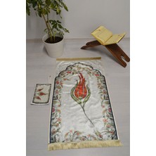 Bilenler Çantalı Fermuarlı Lale Desenli Seccade Beyaz B005