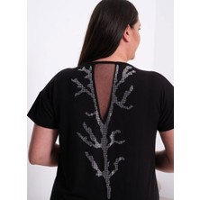 Arzu Has Butik Büyük Beden V Yaka Sırt Taş Detaylı Viskon Bluz