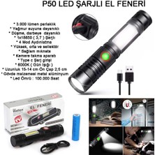Evimdeyokyok Geniş Açılı P50 LED Şarjlı El Feneri  WT-601 Tdrtr