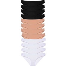 Bemy Store 12 Adet Süper Eko Set Likralı Kadın Slip Külot Siyah Ten Beyaz Mudanis