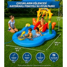 LRS Store Büyük Boy Kaydıraklı Fıskiyeli Vahşi Batı Su Oyun Parkı Şişme Bebek Çocuk Havuzu 264 x 188 x 140 cm