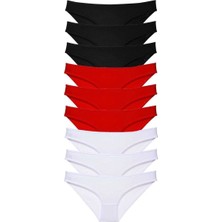 Bemy Store 9 Adet Süper Eko Set Likralı Kadın Slip Külot Siyah Kırmızı Beyaz Mudanis