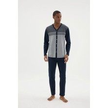 Uslucan Alışveriş Kocabey DM-26104 V Yaka Boydan Düğmeli Pijama Takımı