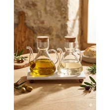 Reoona Mermer Stantlı 2li Borosilikat Cam Mantar Kapaklı Yağdanlık 500 ml + 500 ml Liya