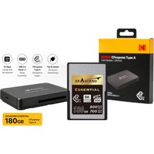 Exascend Essential 180GB Cf Express Type A + Kodak Cfexpress Type A Kart Okuyucu | Profesyonel Performans Seti