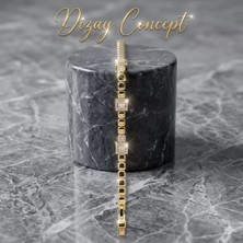 Dizay Concept Baget Taşlı Geometrik Zincir Bileklik-Dz-5