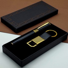 Evimdeyokyok Hediyelik Siyah Kalem ve Gold Deri Anahtarlık Kutulu Set Tdrtr