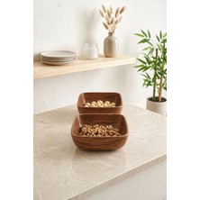 Kitchen Life 2'li Mini Kare Akasya Görünümlü Çerezlik Sunum Kasesi-Dekoratif Kahvaltılık 10 cm