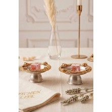 Kitchen Life 2'li Standlı Gold Metal Lokumluk,makaronluk-Dekoratif Kahve Sunum Kasesi