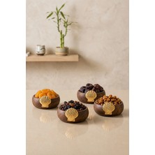 Kitchen Life 4'lü Istiridye Akasya Görünümlü Çerez Sunum Kasesi-Dekoratif Sunumluk 8,5 cm