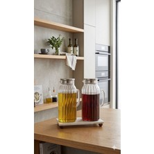 Reoona Mermer Stantl 2 Adet Çelik Vakumlu Kapak Borosilikat Sürahi-Cam Yağlık-Sirkelik-Sütlük 1500 ml