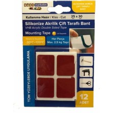 Evimdeyokyok Silikonize Akrilik Çift Taraflı Bant Gri 12' Li 25MMX30MM Özel Kesim Kullanıma Hazır Tdrtr