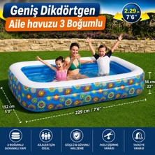 LRS Store Geniş Dikdörtgen Aile Havuzu 229X152X56 cm 3 Boğumlu Şişme Çocuk Havuzu Bahçe Balkon Yazlık Havuz