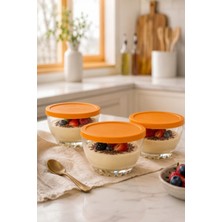 Zuri Design 3’lü Puding Kasesi Seti Sarı Kapaklı Cam Tatlı ve Muhallebi Kasesi 280 cc