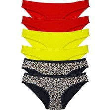 Bemy Store 6 Adet Likralı Kadın Slip Külot Leopar Kırmızı Sarı Mudanis