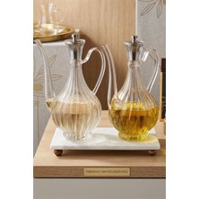 Reoona Mermer Stantlı Borosilikat Cam Glorry Cam Yağlık 700 ML+700 ml Çizgili Tasarım Füme Kafalı