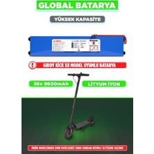 Global Batarya Gıddy Kick X8 Uyumlu Elektrikli Scooter Bataryası 36V 9600MAH Li-Ion Pil Yüksek Kapasite