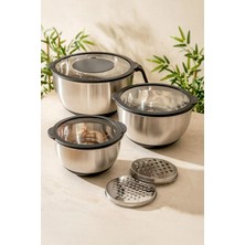 Kitchen Life 9 Parça Paslanmaz Çelik Profesyonelia Rendeli Karıştırma ve Saklama Kabı Seti Full Hazırlık Seti