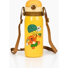 Muggle 450 ml Çelik Çocuk Matara Pipetli Askılı Su Matarası Termos