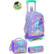 Coral High Kids Milka Şeker Ayıcık Desenli Çekçekli 3'lü Çanta Seti SET0134005