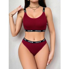 Kadın Bordo Love Yazılı Mayo Bikini Mery Woman