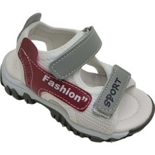Waka Waka Kids Store Fashion" ve "sport" Yazılı Beyaz Gri Bordo Çocuk Sandalet
