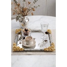 Kitchen Life Kare Gold Vintage Işlemeli Kahve Sunum Tepsisi-Lüx Servis Tepsisi