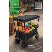 Kiwi Katlanabilir 120 kg Çift Tekerli Tenteli Kamp, Piknik, Plaj, Pazar ve Market Arabası Siyah